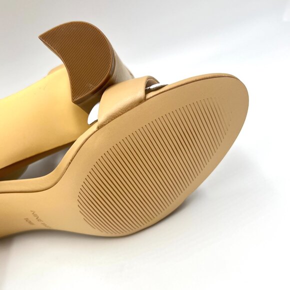 10W 10 WIDE WIDTH Nine West Pruce Nude Beige Tan Leather Heel Sandals Shoes - Picture 10 of 12